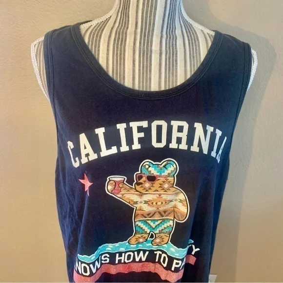 Vintage California Tank XL 100% Cotton Black Southwest Design Riot Society - Picture 2 of 14